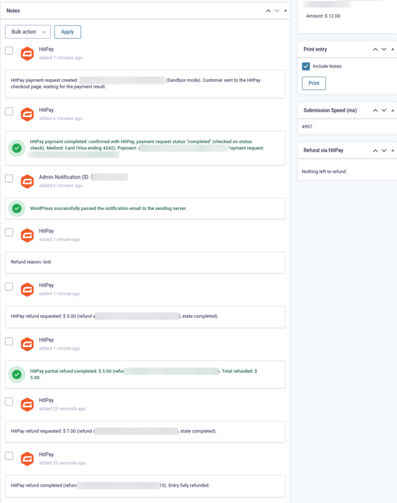 Entry notes after partial and full HitPay refunds