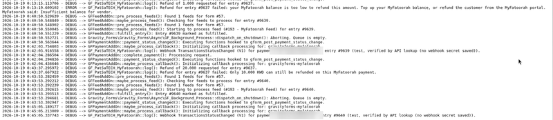 Gravity Forms log for the MyFatoorah add-on Gravity Forms log for the MyFatoorah add-on