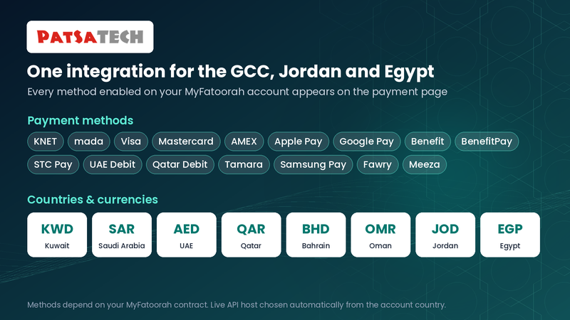 MyFatoorah payment methods and the 8 supported countries and currencies MyFatoorah payment methods and the 8 supported countries and currencies