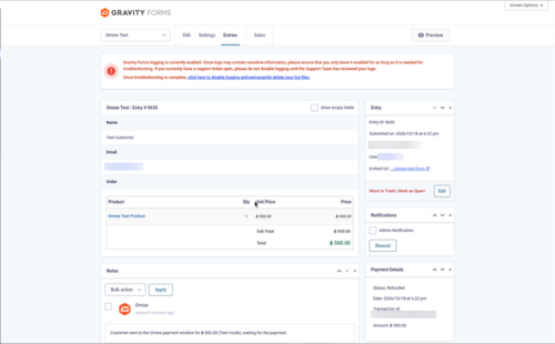 Gravity Forms entry with payment status Refunded after Omise refunds