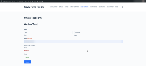 Gravity Forms payment form on the front end