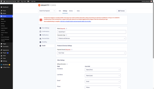 Xendit feed settings in Gravity Forms: transaction type, payment amount and billing field mapping Xendit feed settings in Gravity Forms: transaction type, payment amount and billing field mapping