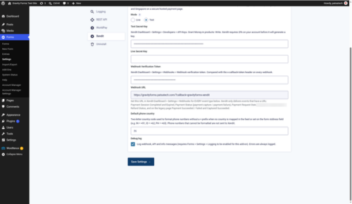 Xendit Gateway for Gravity Forms settings: mode, secret keys, webhook token and webhook URL Xendit Gateway for Gravity Forms settings: mode, secret keys, webhook token and webhook URL