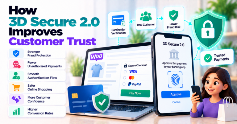 How 3D Secure 2.0 Improves Customer Trust — WooCommerce payment infographic