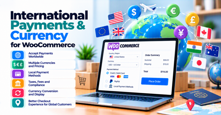International payments on WooCommerce: currency, settlement, and gateway fit — WooCommerce payment infographic