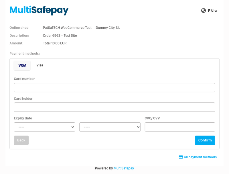 MultiSafepay card payment form MultiSafepay card payment form