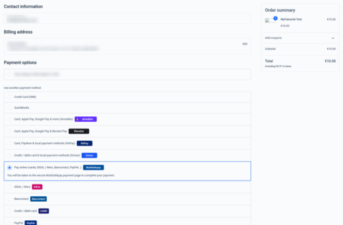 WooCommerce Blocks checkout with MultiSafepay selected WooCommerce Blocks checkout with MultiSafepay selected