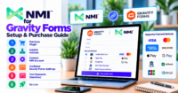 NMI for Gravity Forms — setup, sandbox testing, and purchase — WooCommerce payment infographic