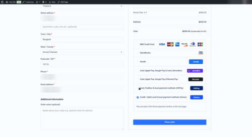 WooCommerce checkout with the Omise payment option