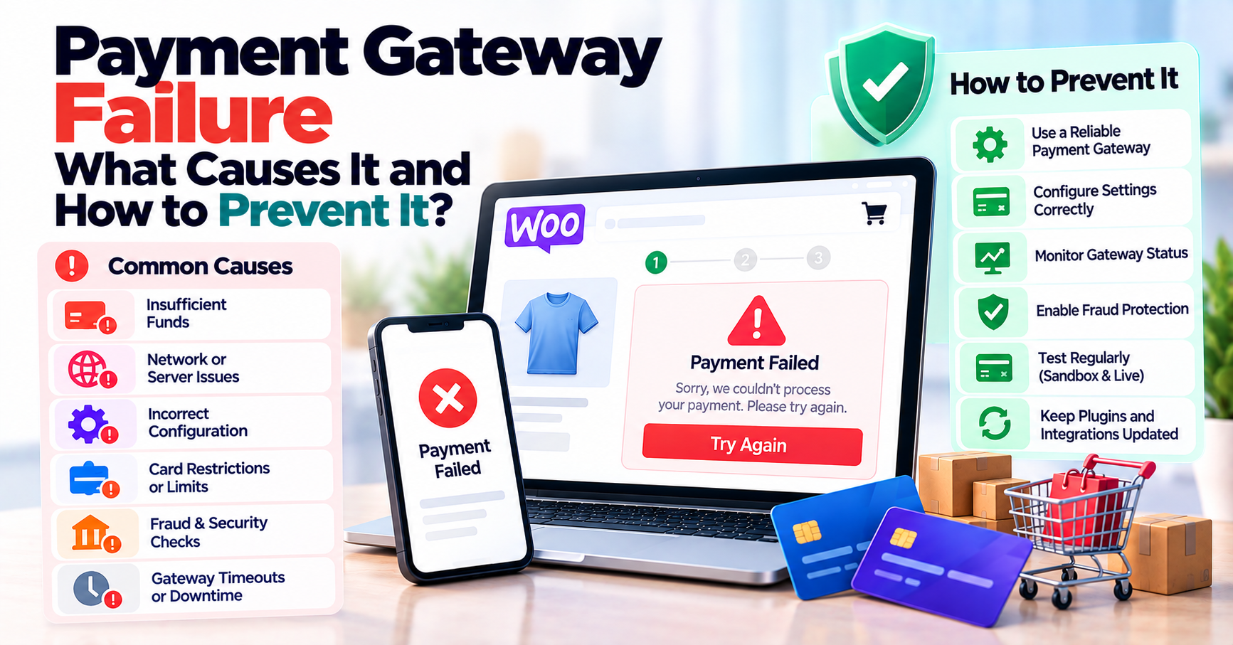 Payment Gateway Failure: What Causes It And How To Prevent It — WooCommerce payment infographic