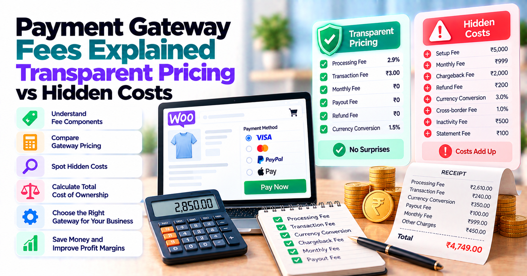 Payment Gateway Fees Explained: Transparent Pricing Vs Hidden Costs — WooCommerce payment infographic