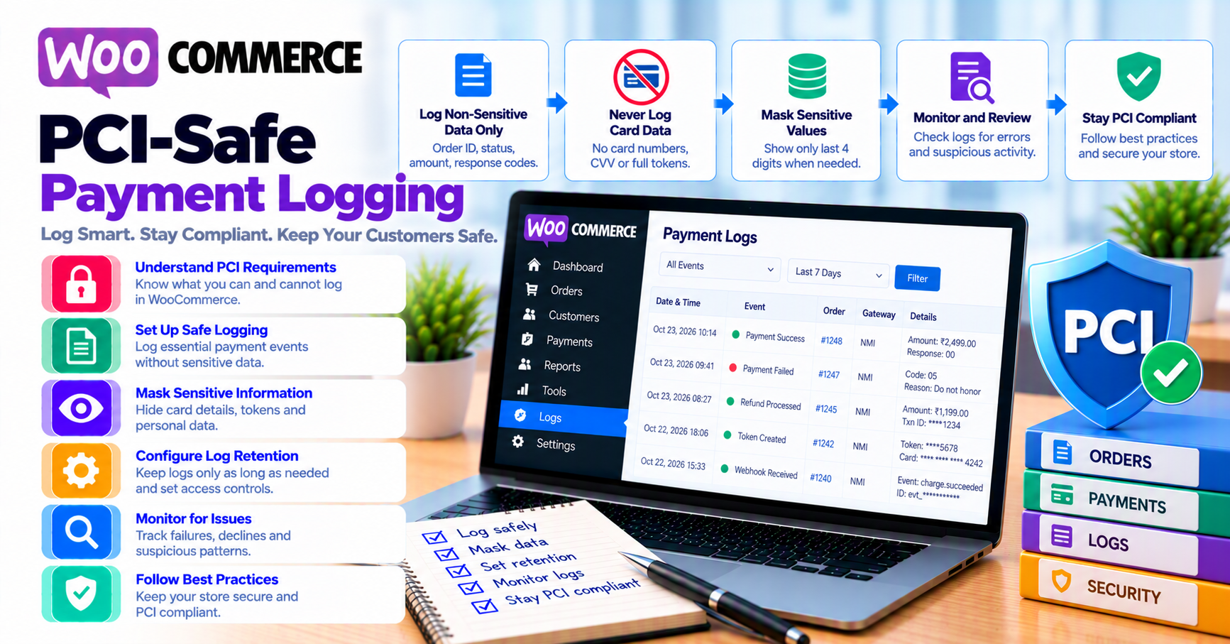 PCI-safe payment logging on WooCommerce: a practical guide for merchants and agencies — WooCommerce payment infographic