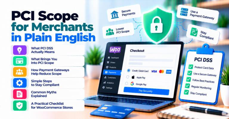 PCI scope for ecommerce merchants: plain-English guide — WooCommerce payment infographic