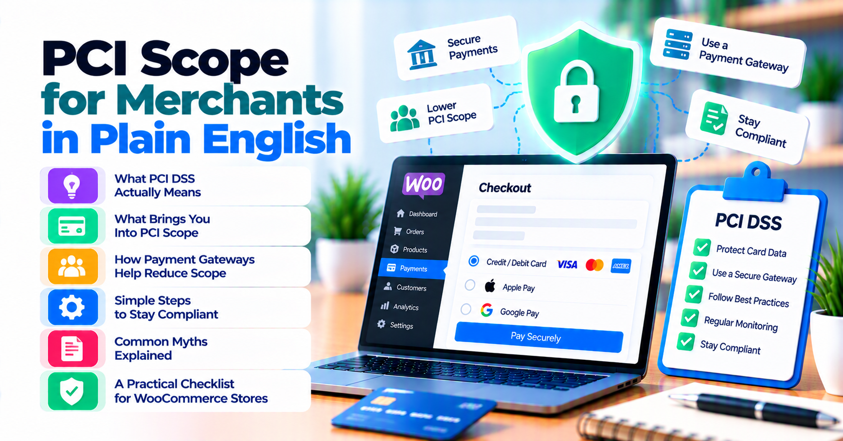 PCI scope for ecommerce merchants: plain-English guide — WooCommerce payment infographic