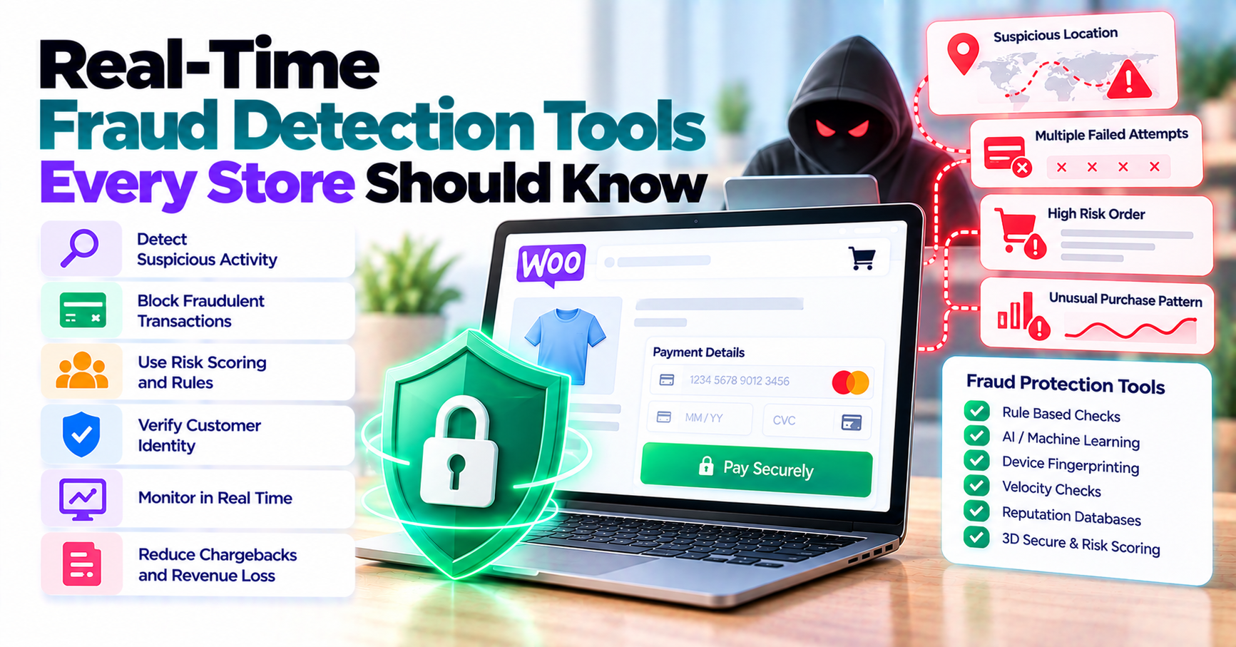 Real-time Fraud Detection Tools Every Store Should Know — WooCommerce payment infographic