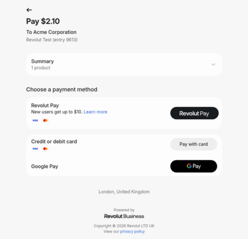 Revolut Hosted Checkout Page for a Gravity Forms payment