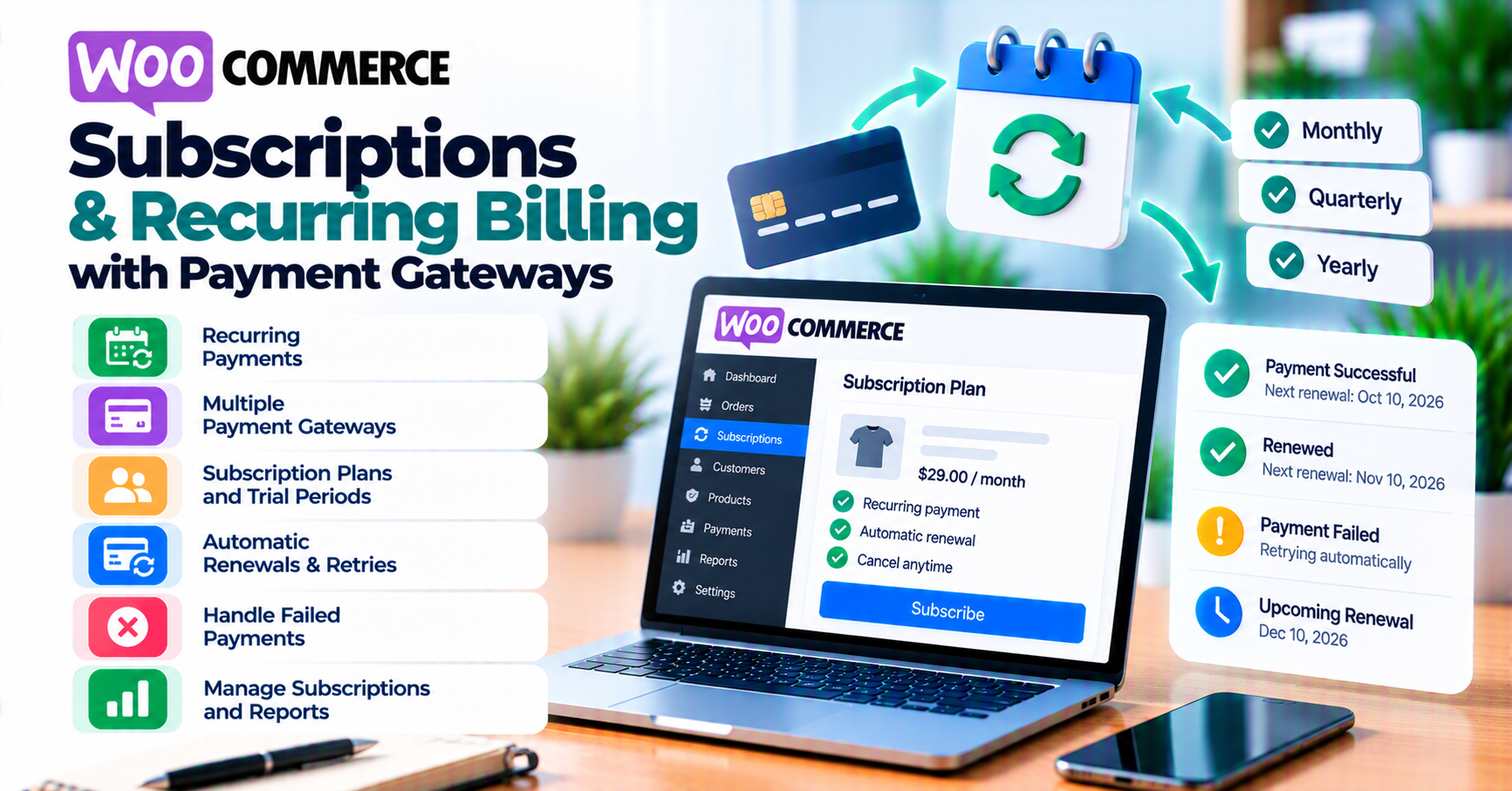 WooCommerce subscriptions and payment gateways: what actually has to work — WooCommerce payment infographic