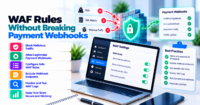 WooCommerce WAF traffic map separating shopper checkout, payment-provider callbacks, signature verification, and outbound webhooks.