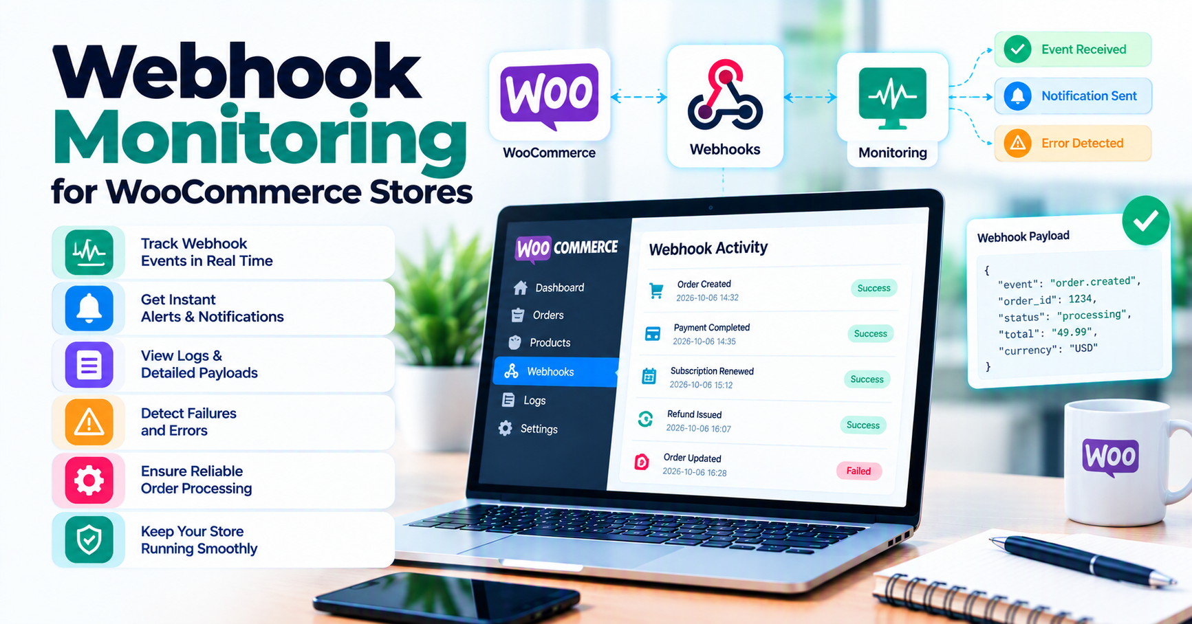 Webhook monitoring for WooCommerce: catch payment failures before customers complain — WooCommerce payment infographic