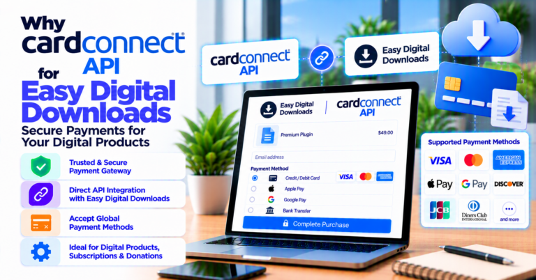 Why buy CardConnect API for Easy Digital Downloads: direct gateway integration for digital sales — WooCommerce payment infographic