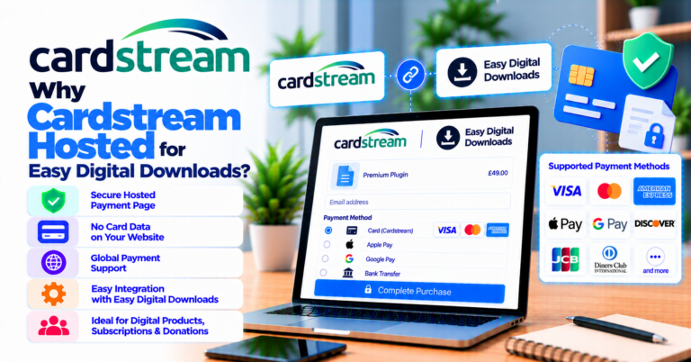 Why buy Cardstream Hosted Form for Easy Digital Downloads: hosted payments for digital goods — WooCommerce payment infographic