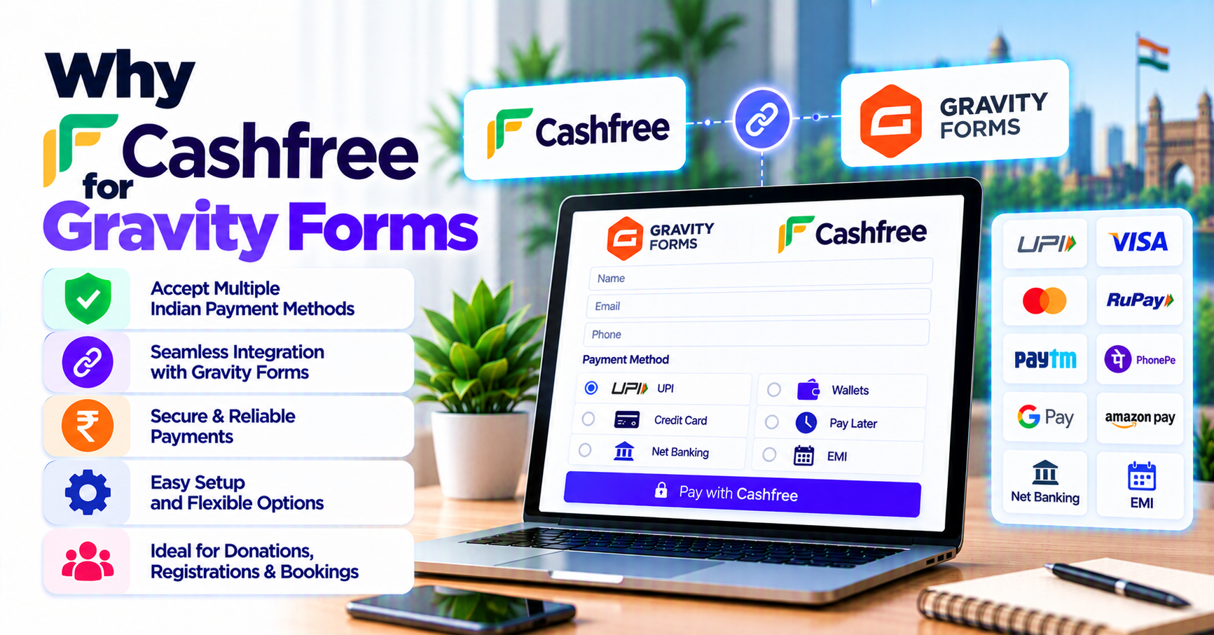 Why buy Cashfree for Gravity Forms (Indian merchants) — WooCommerce payment infographic