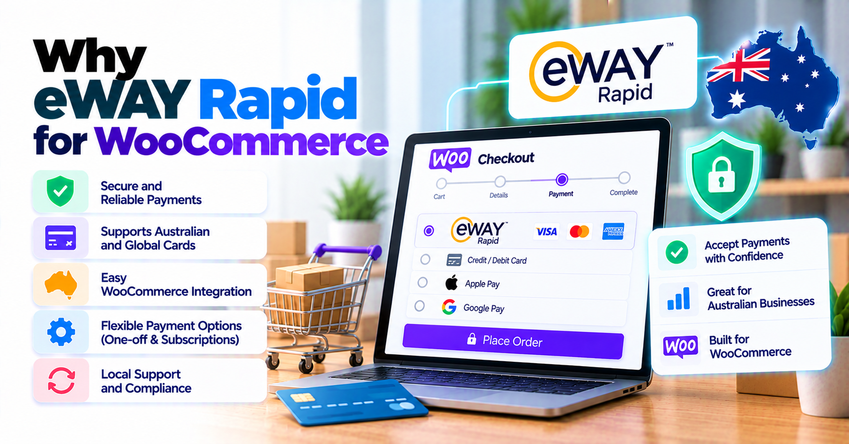 Why eWay Rapid 3.0 merchants should choose a maintained WooCommerce payment gateway plugin — WooCommerce payment infographic