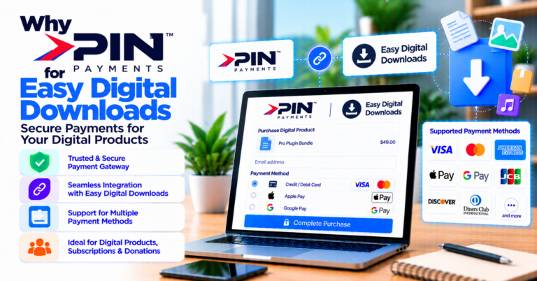 Why buy Pin Payments for Easy Digital Downloads: API gateway for digital merchants — WooCommerce payment infographic