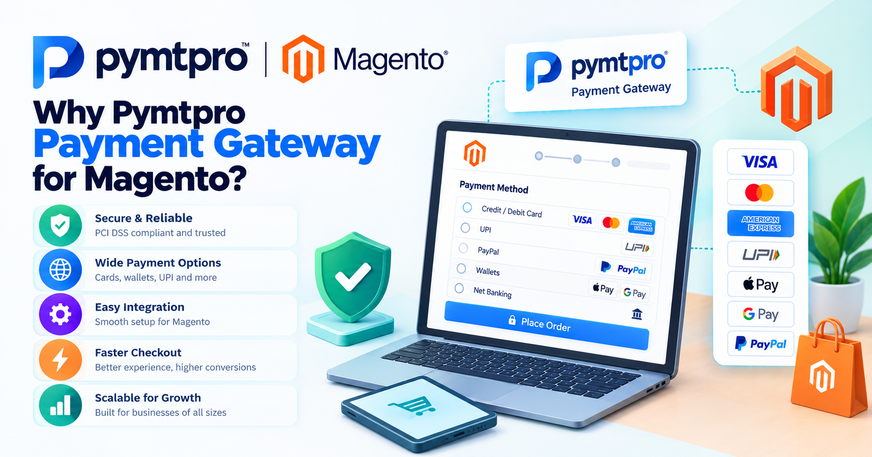 Why buy PymtPro for Magento: on-site checkout, tokenization, and capture control — WooCommerce payment infographic