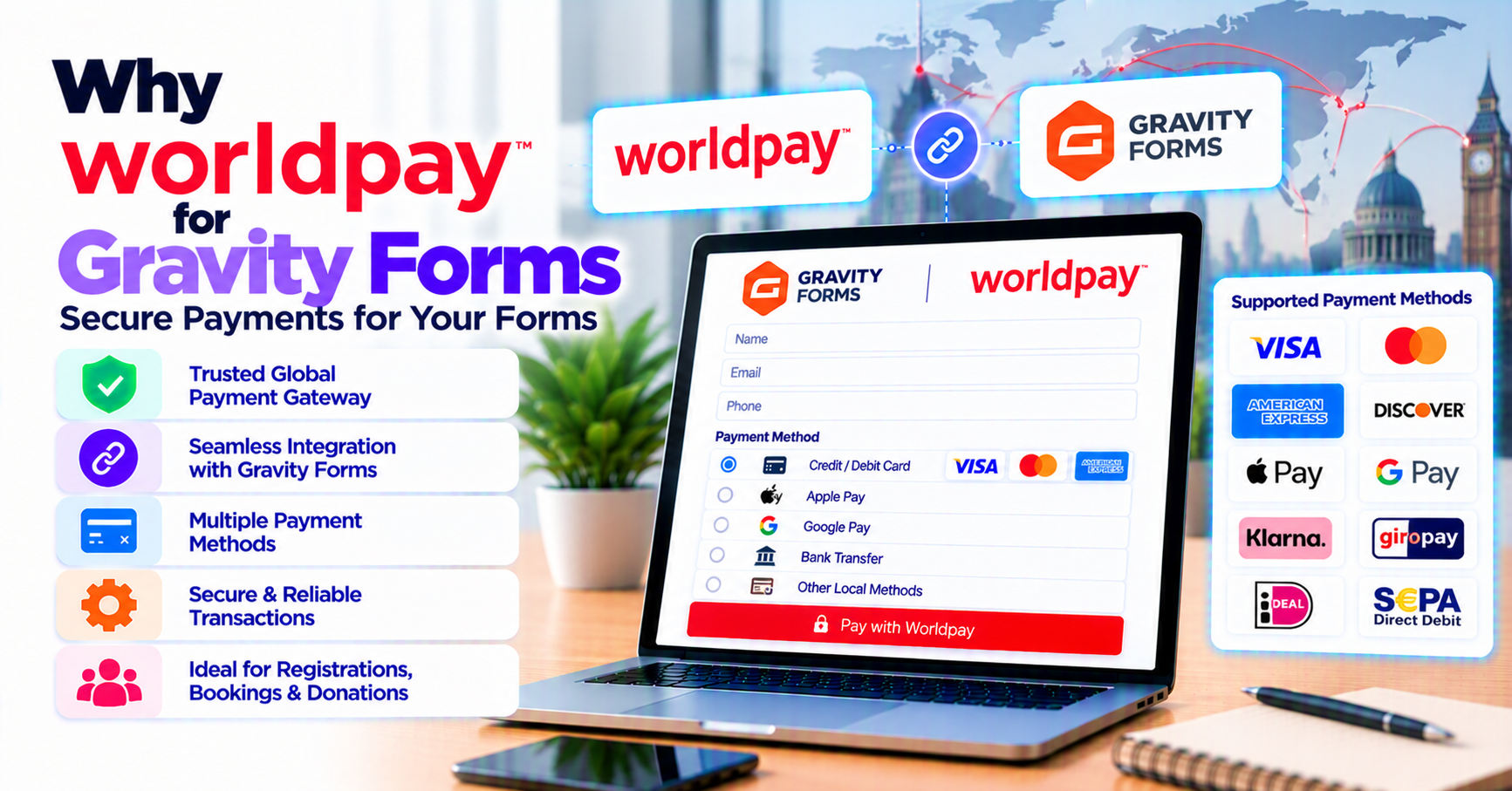 Why buy Worldpay for Gravity Forms (global & enterprise merchants) — WooCommerce payment infographic