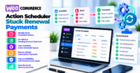 WooCommerce renewal-payment triage flow through Action Scheduler, renewal order, gateway state, webhook, and safe reprocessing decision.