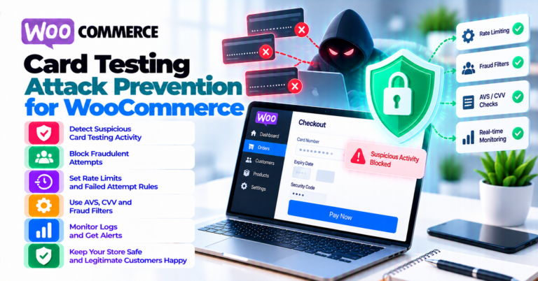 WooCommerce card testing response flow from detecting failed-order spikes to containing abuse and hardening checkout.