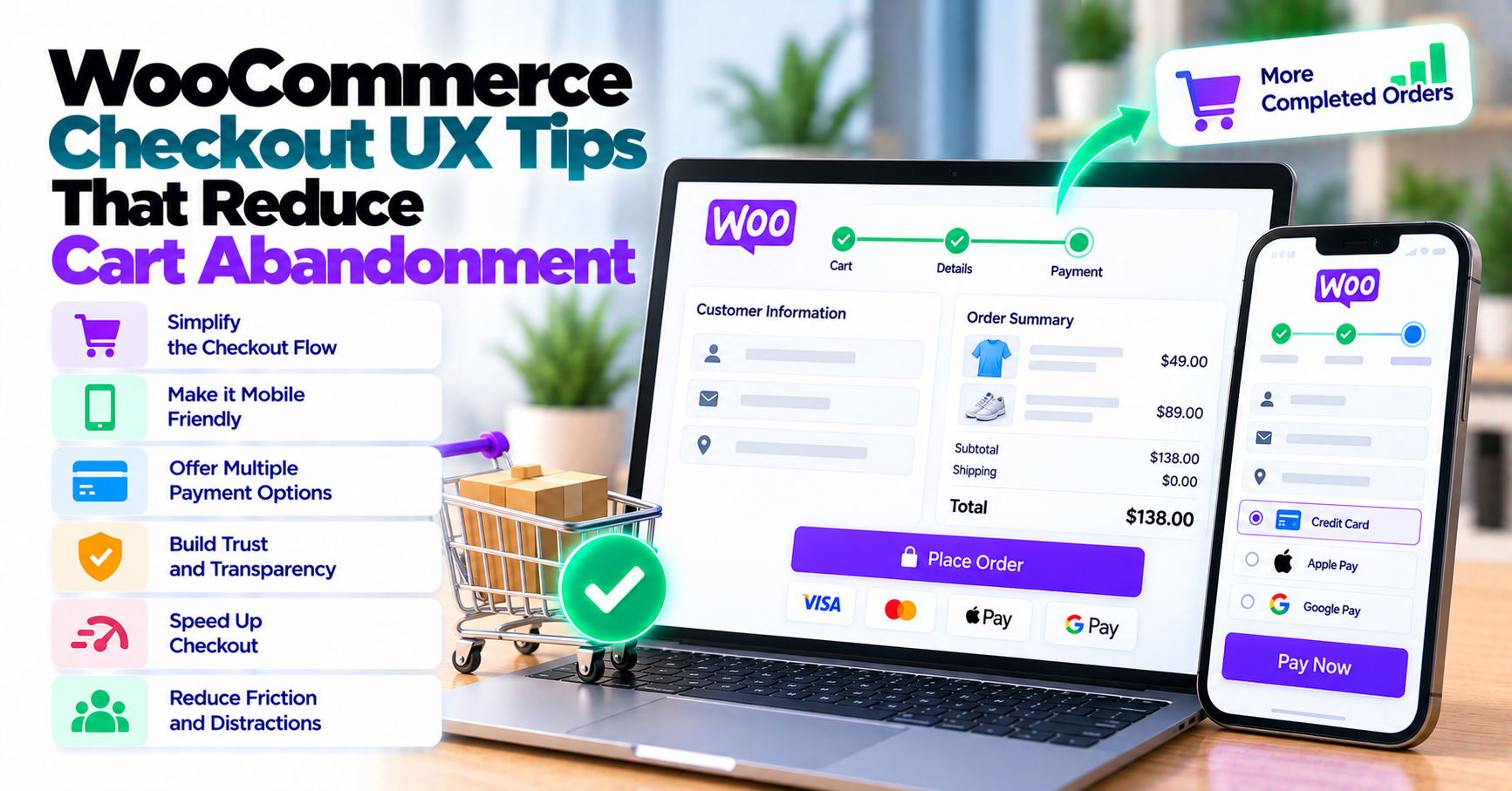 WooCommerce Checkout UX Tips That Reduce Cart Abandonment — WooCommerce payment infographic