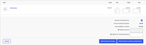 Refund via HitPay button on the WooCommerce order screen