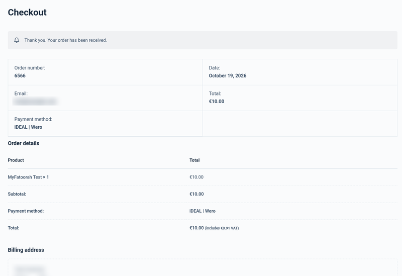 WooCommerce order received page after a MultiSafepay payment WooCommerce order received page after a MultiSafepay payment