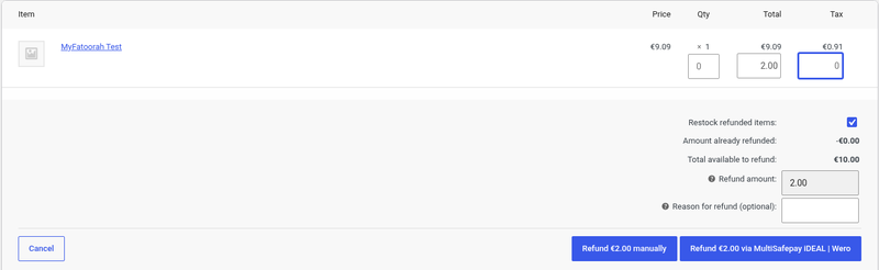 Refund via MultiSafepay button on the WooCommerce order screen Refund via MultiSafepay button on the WooCommerce order screen