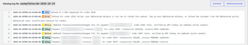 WooCommerce log for the MyFatoorah gateway with verified webhooks
