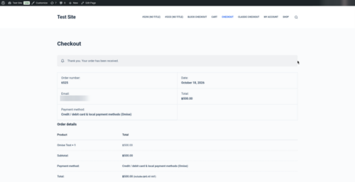 WooCommerce order received page after an Omise payment