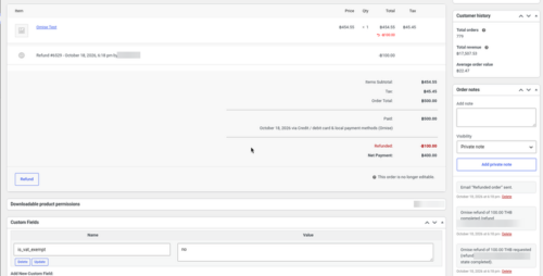 WooCommerce order after a partial Omise refund
