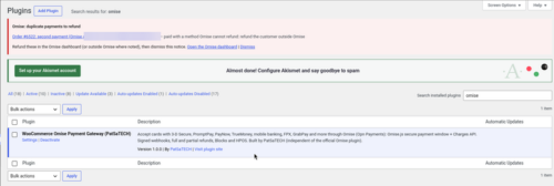 WooCommerce Omise Payment Gateway activated on the Plugins screen
