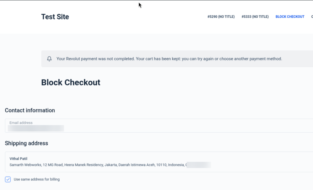 Cart kept after a declined payment so the customer can pay again