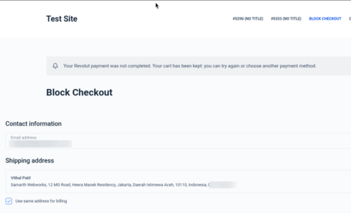 Cart kept after a declined payment so the customer can pay again