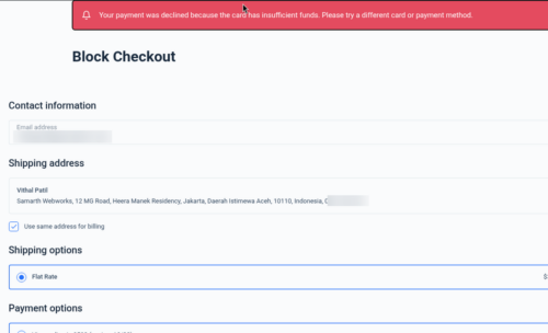 Clear decline message shown to the customer after a declined Revolut payment