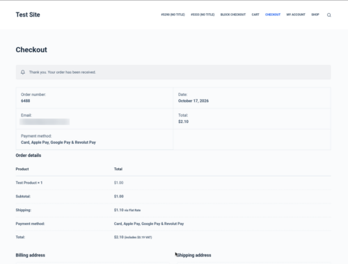 WooCommerce order received page after a Revolut payment
