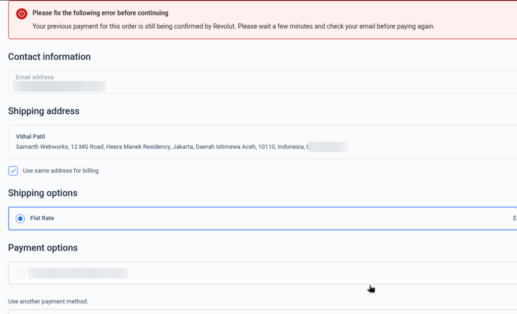 Notice telling the customer the Revolut payment is still being confirmed