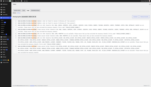Xendit debug log in WooCommerce Status Logs