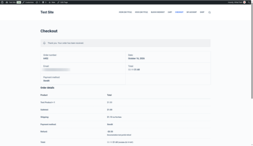 WooCommerce order received page after a successful Xendit payment