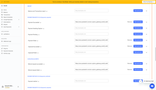 Xendit dashboard webhook settings with the WooCommerce webhook URL for every event